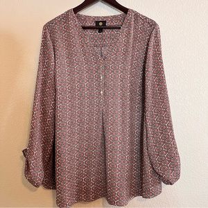 JM Collection Geometric Pattern Blouse Size XL
